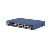 Hikvision 24 Port Fast Ethernet Unmanaged PoE Switch - Long Range PoE Transmission & Surge Protection