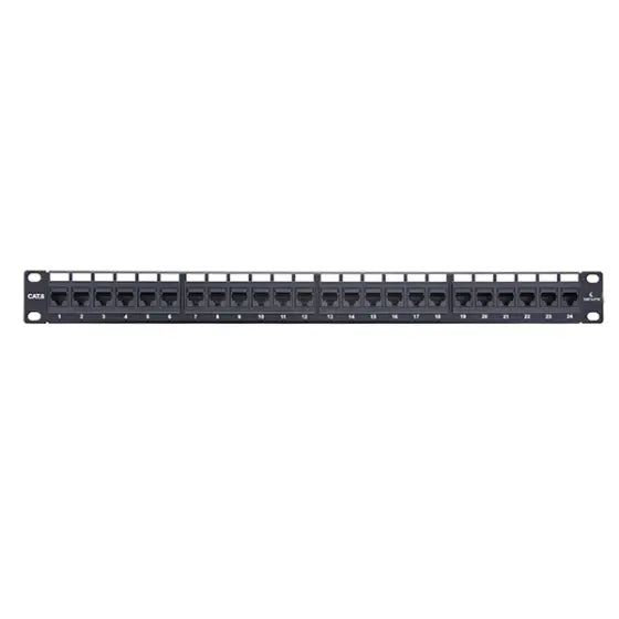 High-Density 24 Port Patch Panel: Unshielded RJ45 Cat6 Compatible with Cat5e 568A/B - Rackmount & Wallmount