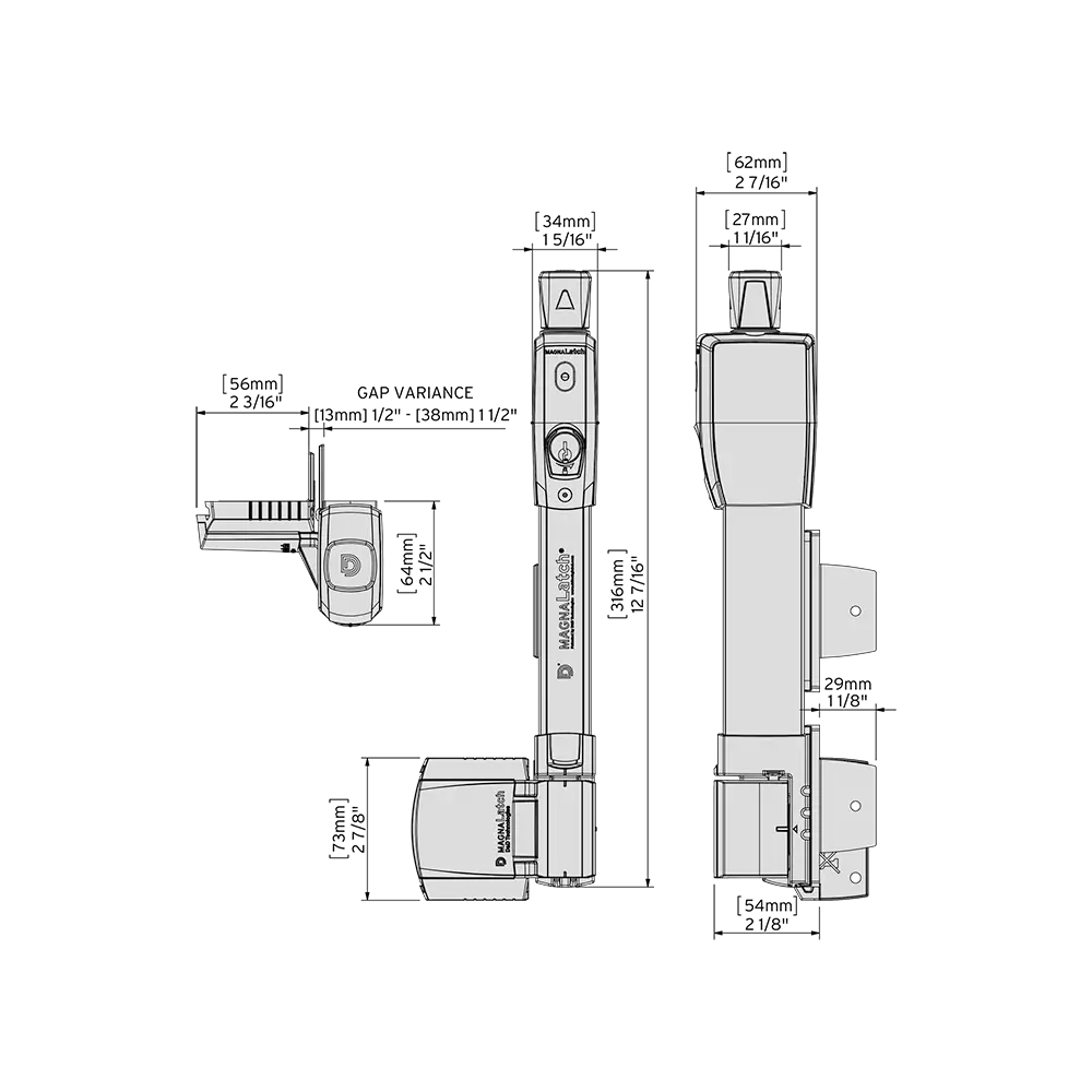 MagnaLatch Series 3 vertical pull latch dimensions drawing