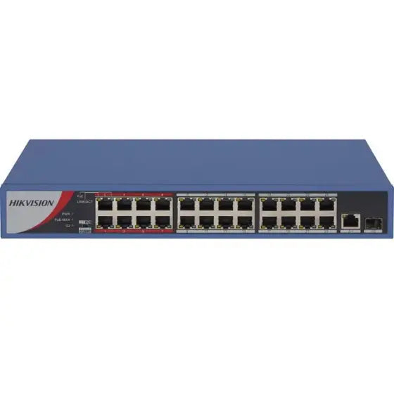 Hikvision 24 Port Fast Ethernet Unmanaged PoE Switch - Long Range PoE Transmission & Surge Protection Merac Dubai